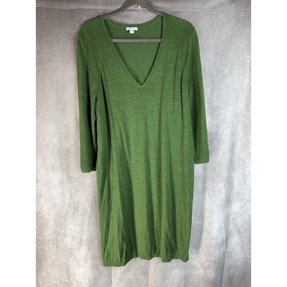 J. Jill Long Sleeve Knit Linen Tunic W/Side Slit In Green Women's Size L